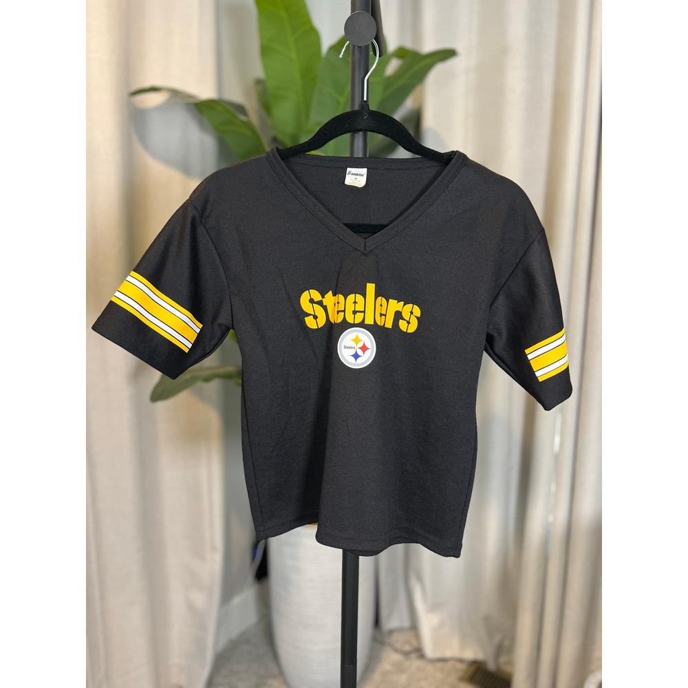 Franklin Pittsburgh Steelers V-Neck Jersey Shirt Black Yellow Mens Medium